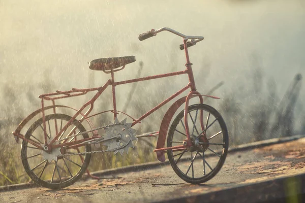 Czerwony Rower Vintage Naturalne Podłoże Pod Deszcz — Zdjęcie stockowe