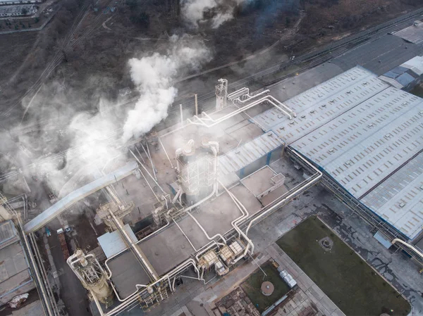 Polluting smoke factory - aerial view — Stock Photo, Image