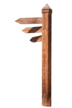 Tahta yol levhası beyaz arkaplanda izole edildi