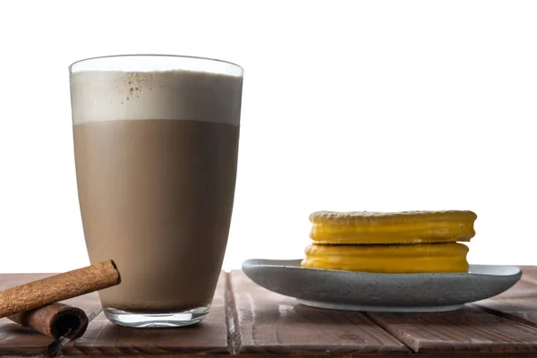 Cappuccino Com Canela Biscoitos Banana Uma Mesa Com Isol — Fotografia de Stock