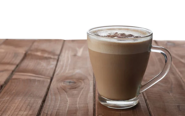 Egy Pohár Klasszikus Cappuccino Fahéjjal Asztalon — Stock Fotó