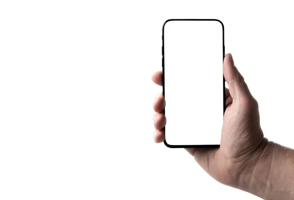 Smartfon Ręku Odosobnionym Tle — Zdjęcie stockowe