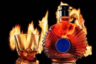 Konyak, brendi, viski ya da yangın arka planı gibi şeyler.