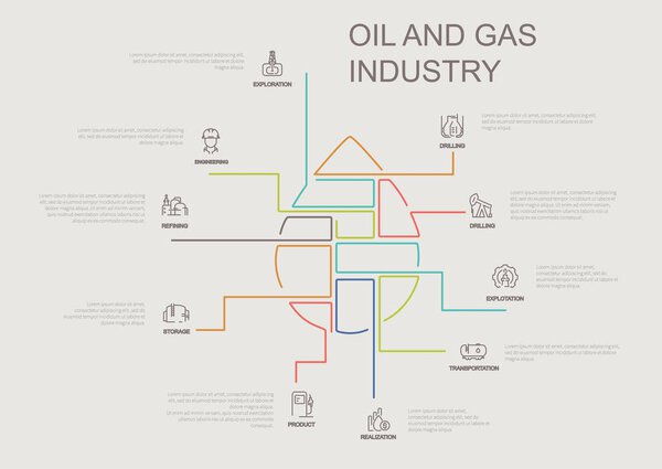 Инфографическая векторная иллюстрация нефтегазовой отрасли
