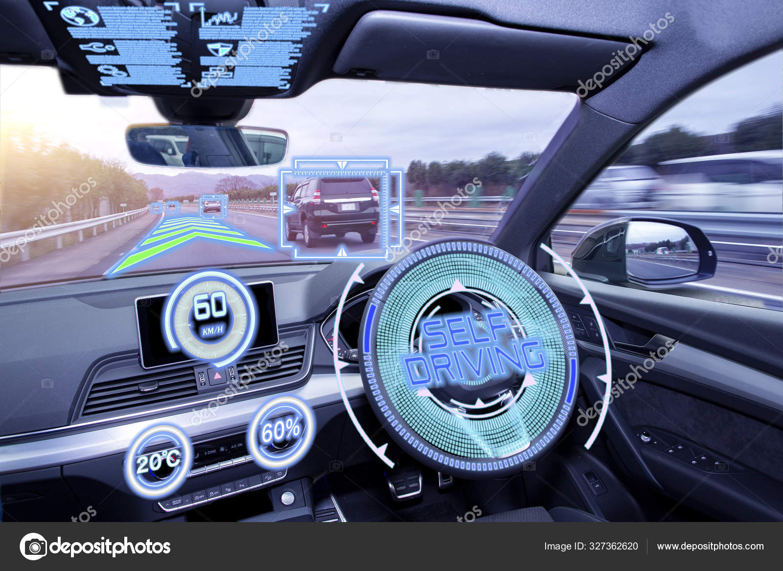 Empty Cockpit Vehicle Hud Head Display Digital Speedometer Autonomous Car  Stock Photo by ©ImagingL 327362620