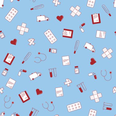 Vektör şirin daire tıbbi simgeleri ile sorunsuz doku. Yazdırılabilir.