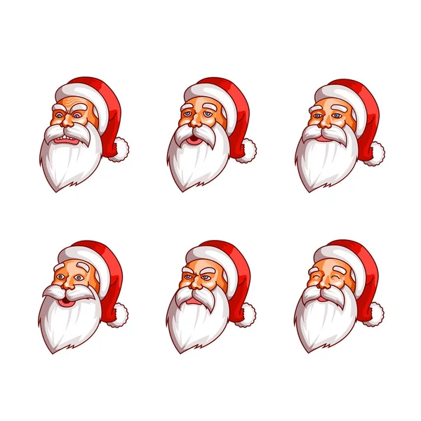 Santa Claus emoties pack. Geluk, wrok, verrassing, kalmte, vrede, koelte, moe, woede, toorn. Deel 1. — Stockvector