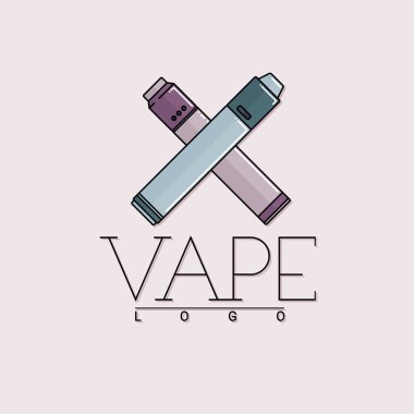 İki çapraz mekanik modu ile vektör vaping logo. Konturlu gri arka plan üzerinde renkli.