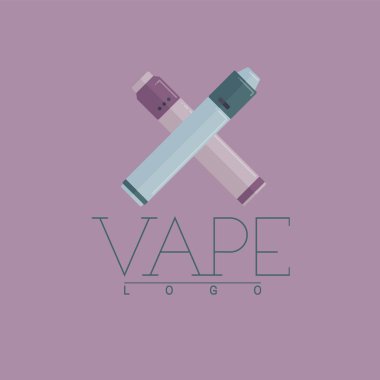 İki çapraz mekanik modu ile vektör vaping logo. Menekşe arka plan üzerinde renkli düz tarzı