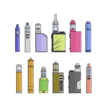 Renkli düz vaping aygıt. Büyük kümesi.