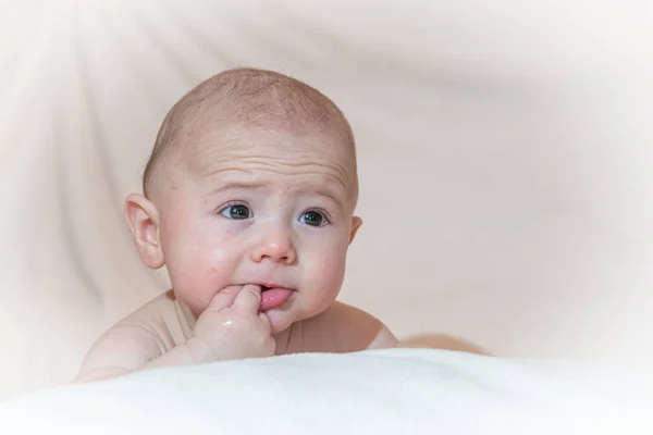 Ritratto facciale di un bel bambino senza capelli — Foto Stock