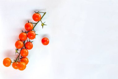 Beyaz arka planı olan bir demet kiraz domatesi.