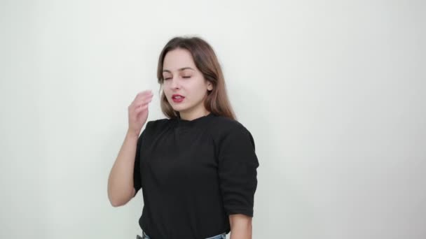 Girl who disagrees with Situation, Against, Stop Signal With Hand Gesture — Stock video