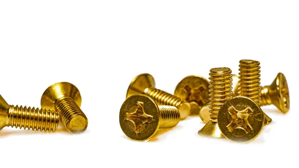 Screws Made Brass White Background — Stock Photo, Image