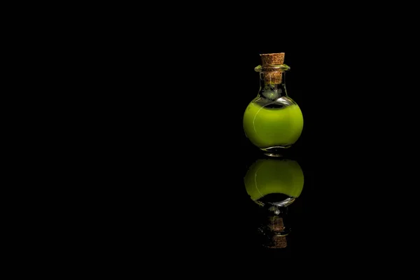 Glass Test Tubes Green Liquid Isolated Black Background — Stock Photo, Image