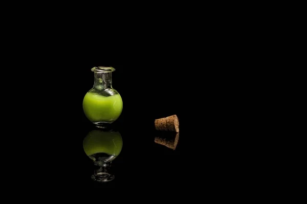 Glass Test Tubes Green Liquid Isolated Black Background — Stock Photo, Image