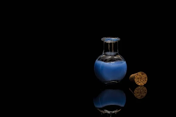 Glass Test Tubes Blue Liquid Isolated Black Background — Stock Photo, Image