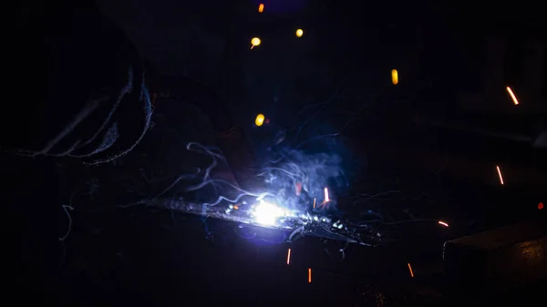 Process Welding Metal Complete Darkness — Stock Photo, Image