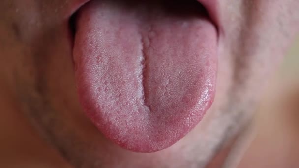 Mans Tongue Muscular Organ Therefore Constantly Moving — Stock Video