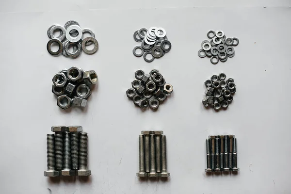 Lots Nuts Washers Bolts Close Repairs — Stock Photo, Image