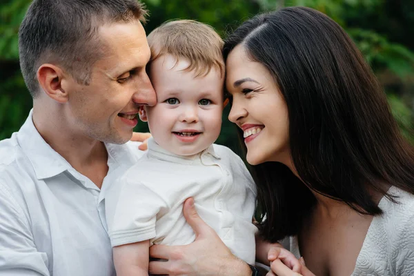 Happy Family Son Walking Park Sunset Happiness Love — Stock Photo, Image