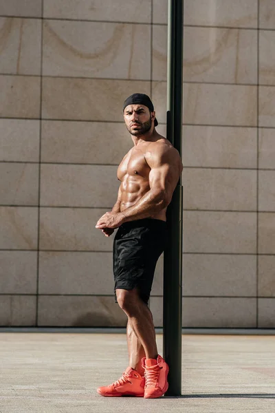 Sexy Man Posing Topless Hot Sun Fitness Lifestyle — Stock Photo, Image