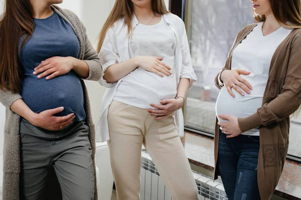 妊娠中の若い女の子のグループは 出生前のクラスで通信します 妊娠中の女性のケアと相談 — ストック写真