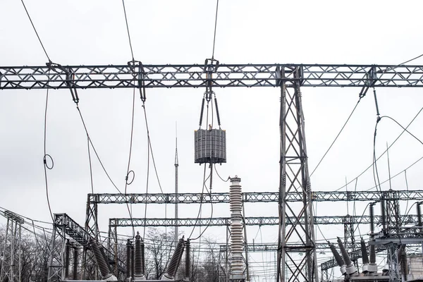 Equipamento Subestação Eléctrica Transformadores Desconectores Engenharia Energia — Fotografia de Stock