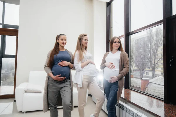 Skupina Mladých Těhotných Dívek Komunikuje Prenatální Třídě Péče Konzultace Těhotnými — Stock fotografie