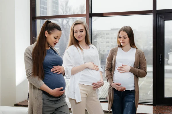 妊娠中の若い女の子のグループは 出生前のクラスで通信します 妊娠中の女性のケアと相談 — ストック写真