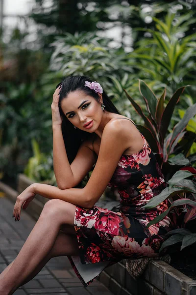 Young Beautiful Brunette Posing Dense Thickets Jungle Rainforest Spa — Stock Photo, Image