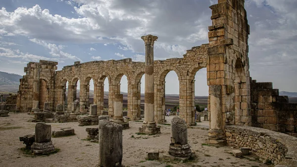 Ruinerna Den Romerska Basilikan Volubilis Ett Unesco Världsarv Nära Meknes — Stockfoto