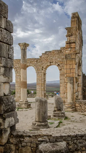 Ruinerna Den Romerska Basilikan Volubilis Ett Unesco Världsarv Nära Meknes — Stockfoto