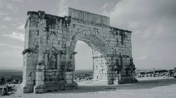 Pozůstatky Římské Baziliky Volubilis Světového Dědictví Unesco Poblíž Meknes Fez — Stock fotografie