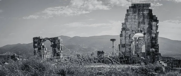 Pozůstatky Římské Baziliky Volubilis Světového Dědictví Unesco Poblíž Meknes Fez — Stock fotografie