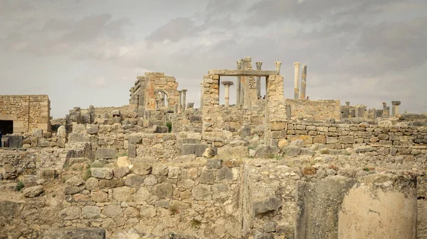 Ερείπια Της Ρωμαϊκής Βασιλικής Volubilis Ένα Μνημείο Παγκόσμιας Πολιτιστικής Κληρονομιάς — Φωτογραφία Αρχείου