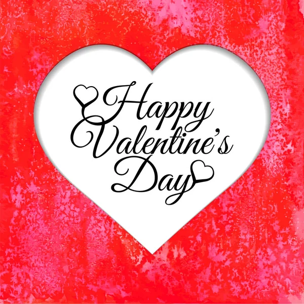 Tarjeta feliz día de San Valentín con fondo rojo acuarela — Archivo Imágenes Vectoriales