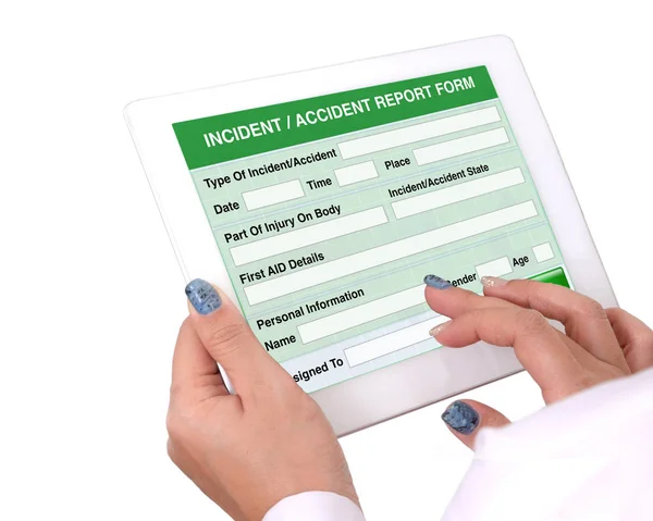 Incident or accident report form on tablet computer. — Stock Photo, Image