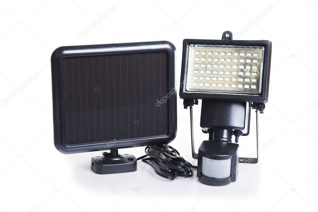 Small solar cell panel and LED light.