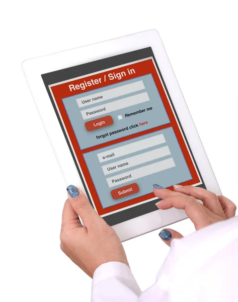 Log in page show on tablet computer. — Stock Photo, Image