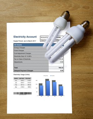 Elektrik hesap faturası ile iki Işık Ampüller.