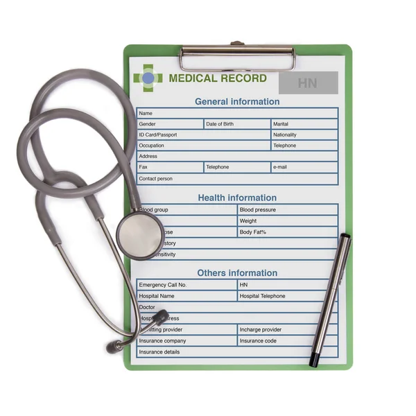 Pohled shora z lékařských záznamů dokumentů na schránky. — Stock fotografie