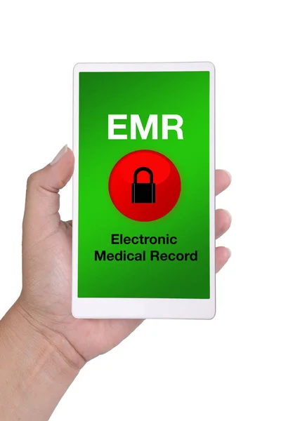 Smartphone de mano mostrando el menú de registro médico electrónico o — Foto de Stock