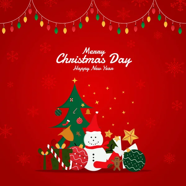 Natale rosso regalo di sfondo e albero design moderno con neve — Vettoriale Stock