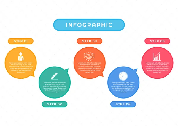 Infográfico Geométrico Hexágono Design Colorido Workfliow Passo Ícone Estilo Ilustração — Vetor de Stock