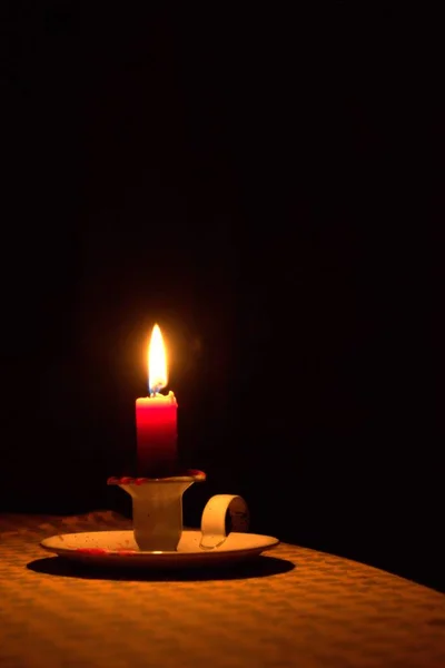 Candle Light Table Shining Darkness Power Outage Blackout Concept Background — Stock Photo, Image