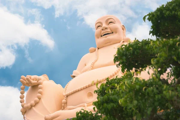 Laughing Buddha Statue Vinh Trang Temple Tho Vietnam Low Angle — Stock Photo, Image