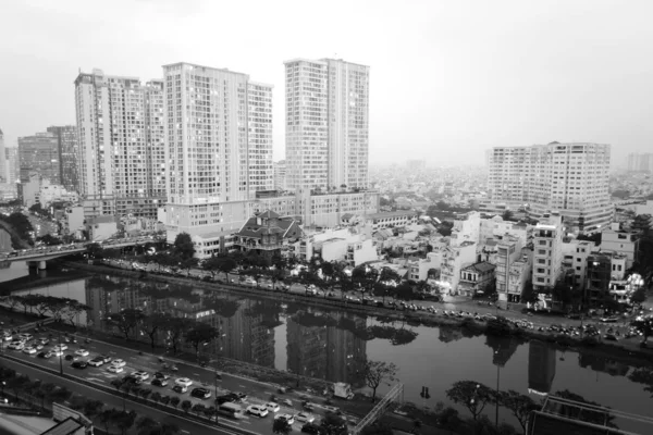 City Saigon Vietnam Chi Minh City Black White Elevated View — Stock Photo, Image
