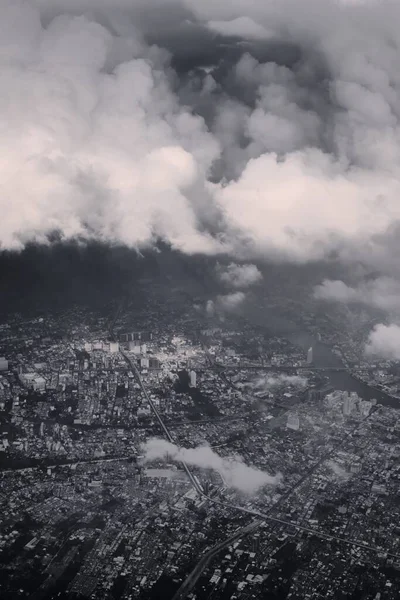 Nuvens Fortes Tempestade Pairando Sobre Bangkok Tailândia Cor Preto Branco — Fotografia de Stock