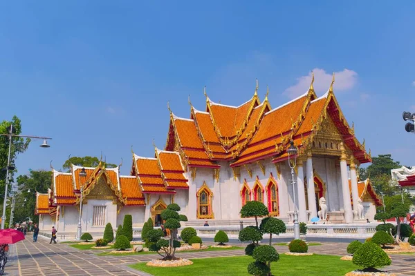 Храм Ват Benchamabophit Расположенный Бангкоке Таиланд Известный Мраморный Храм Вид — стоковое фото